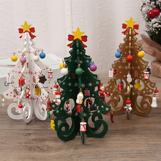 Christmas gifts wooden Christmas tree Christmas ornaments gift decorations six-piece tree with small pendants