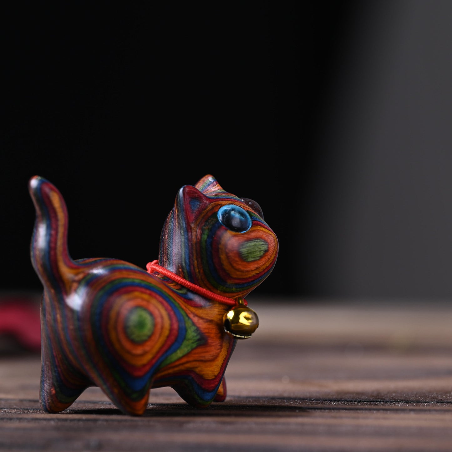 Rainbow wood carving cute cat handle piece rainbow tilted head kitten mini tabletop ornament crafts home ideas