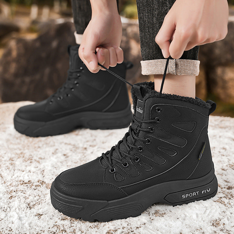 Snow boots, men's fleece, thickened and warm, outdoor minus 40 degrees cold-resistant, non-slip, thick-soled fur integrated Martin boots