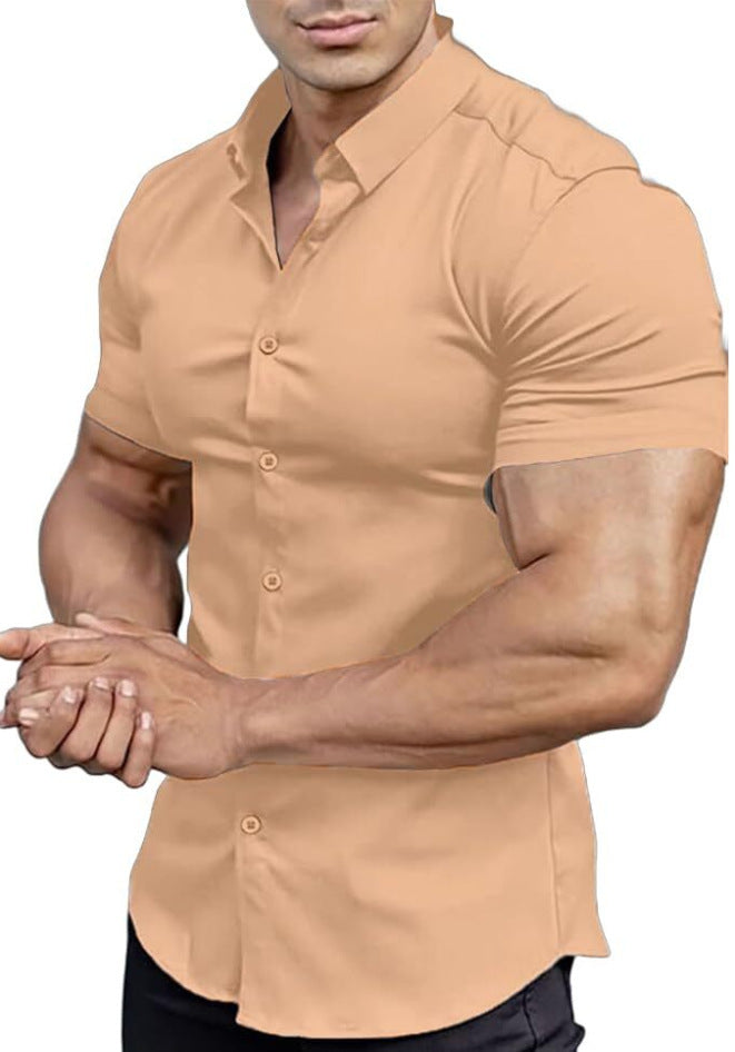 summer new short sleeve printed shirt men's shirt collar casual fashion solid color shirt thin short sleeve shirt men