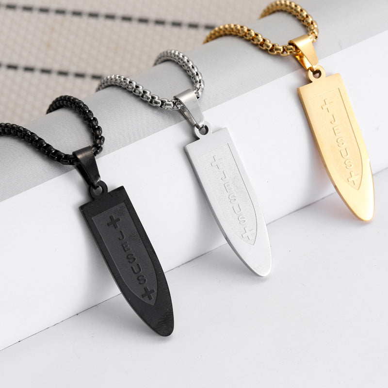 European and American cross-border stainless steel cross bullet shaped pendant JESUS titanium steel necklace men's niche personality jewelry