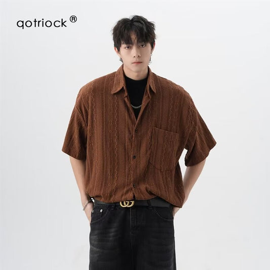Cargo short-sleeved shirt men's summer new casual loose shirt 2024 new japanese half-sleeved jacket ins