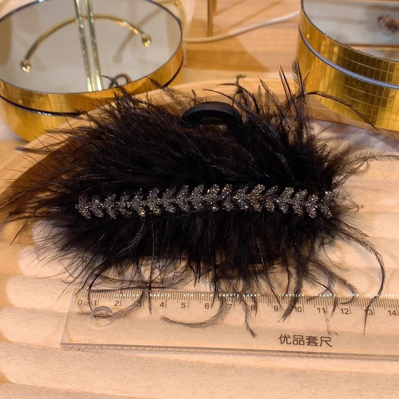 Feather grab clip large ostrich feather hair clip female bow shark clip black Japanese and Korean clip headwear