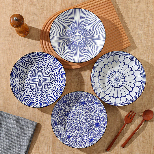 ins Japanese style tableware 8 inch deep dish ceramic plate creative home hand-painted western dish plate Internet celebrity dinner plate spring