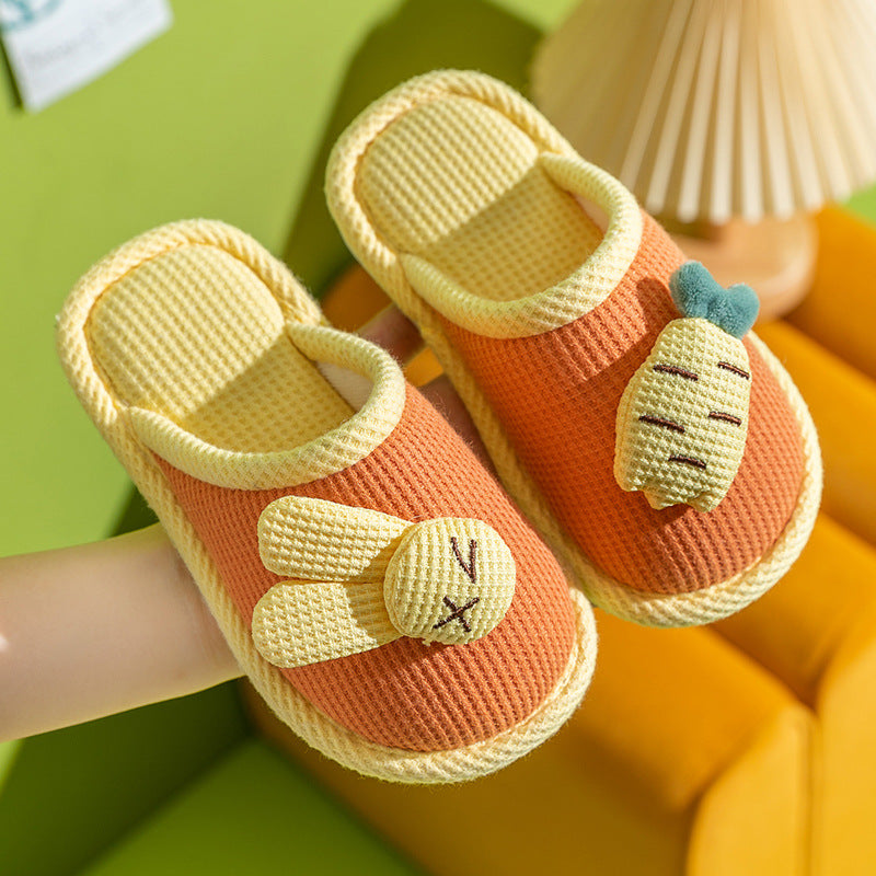 Children's linen slippers home parent-child slippers cute cotton and linen household floor slippers anti-slip sweat resistant cotton slippers
