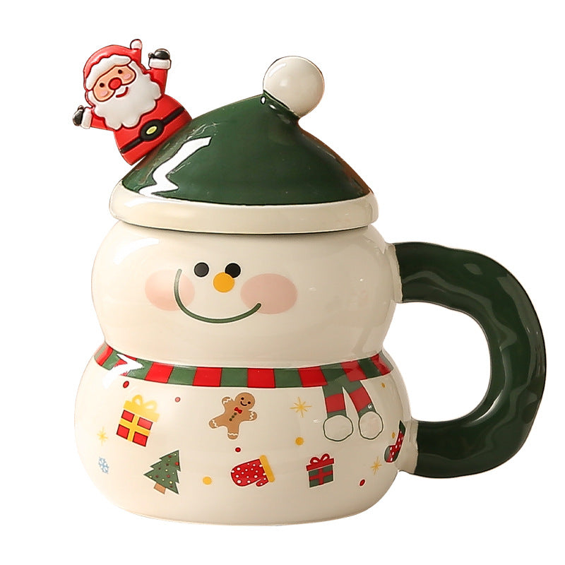 Creative Christmas Ceramic Mug with Lid Spoon Large Capacity Mug Cartoon Christmas Mug Gift Water Cup Student Gift
