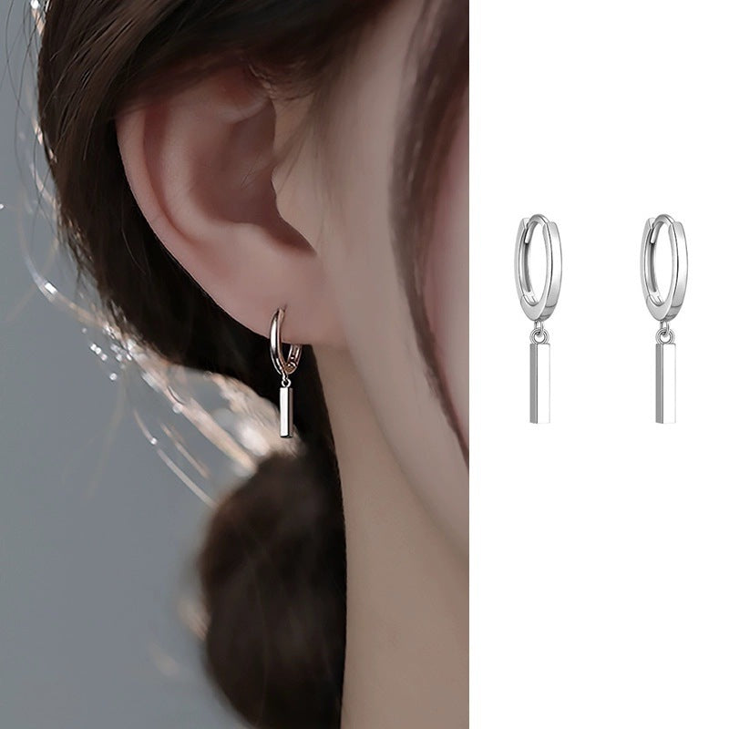 925 sterling silver needle small silver bar earrings 2023 new trendy high-end light luxury earrings niche design women's earrings