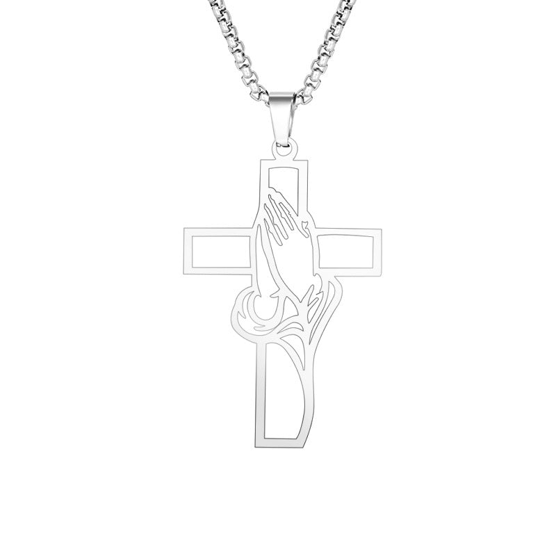Cross-border stainless steel cross necklace men's titanium steel jewelry new jewelry religious prayer believers titanium steel necklace for men