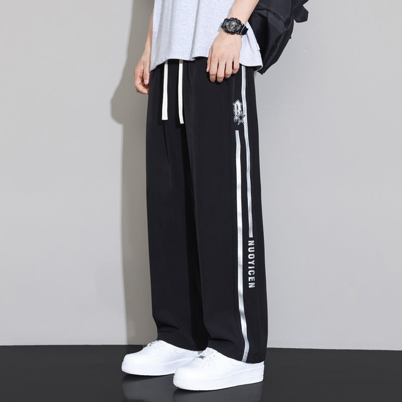 Junior high school students summer pants drape ice silk teen loose straight leg sweatpants men's slacks quick-dry