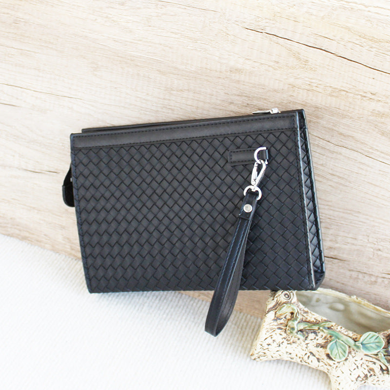 2025 Men's Clutch Braided Pattern Handbag Men's Clip Bag Large Capacity Business Casual Handbag Envelope Bag Men