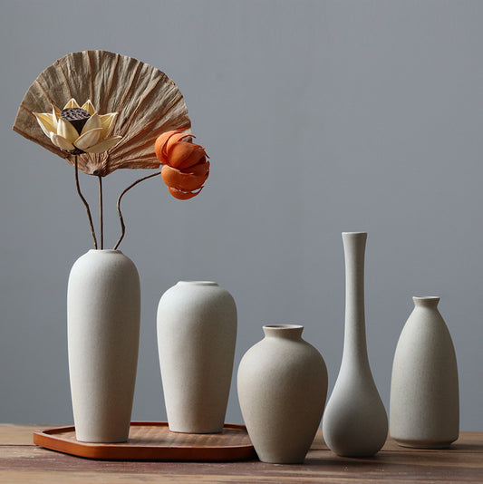 Wholesale Jingdezhen ceramic vase ornaments vintage stoneware plain flower burner Chinese Zen homestay decoration