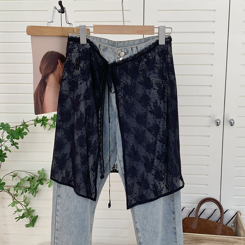 Skirt gauze Korean niche design sense layered mesh skirt, chiffon cover skirt apron embroidered lace lace fart curtain