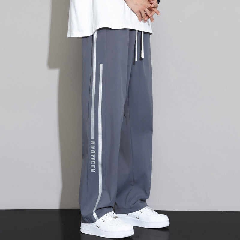 Junior high school students summer pants drape ice silk teen loose straight leg sweatpants men's slacks quick-dry