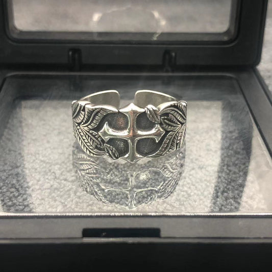 Yishang S925 Thai Silver Old Vintage Ring Men's Trendy Cool Cross Opening Adjustable Sense Ring Index Finger Ring
