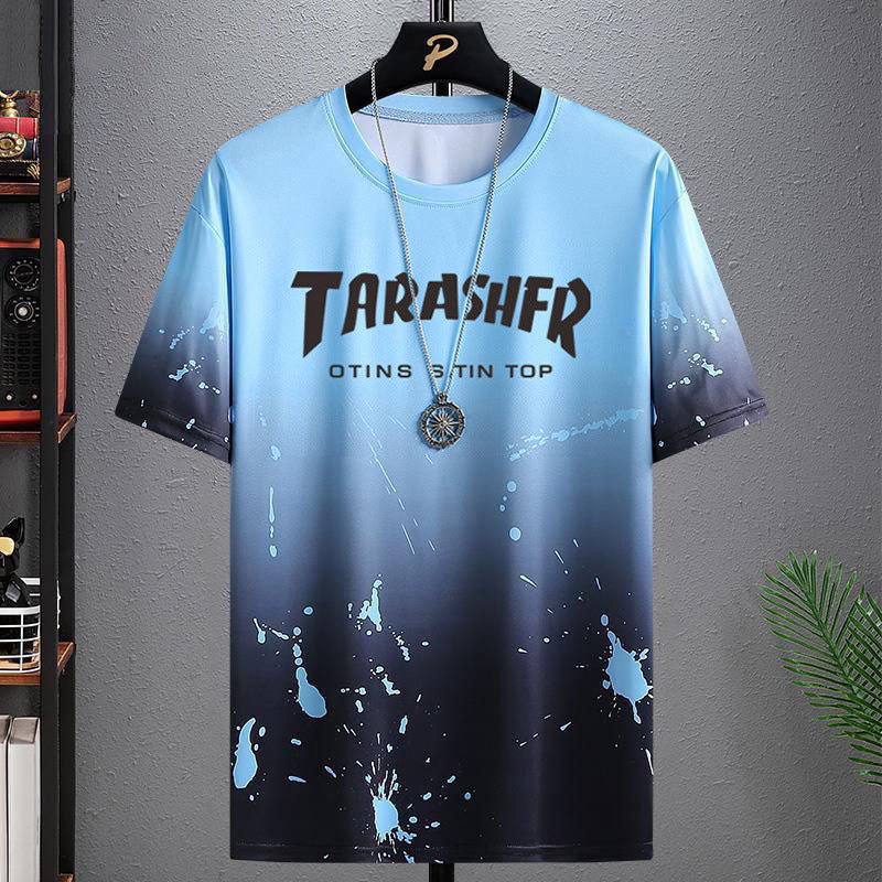 Ice Silk Short Sleeve T-Shirt Men's Summer 2024 New Trend Student Youth Half-sleeved Men's Ice Splash Ink T-shirt