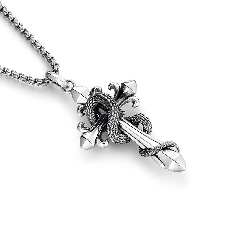 Retro national style natal year [spirit snake] kite blessing national tide cross pendant necklace male and female personality pendant necklace men