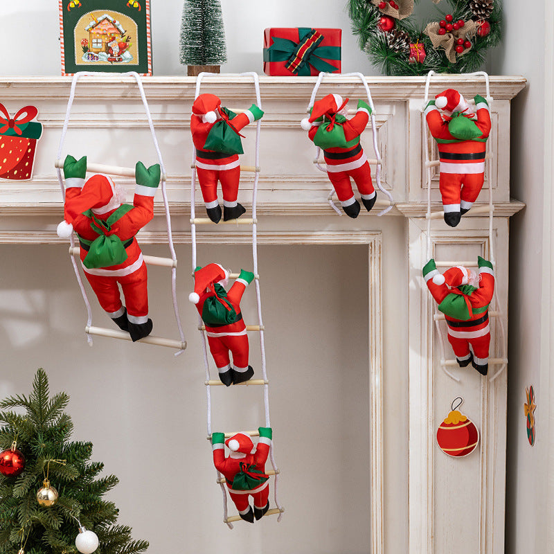 Cross-border Christmas Static Ladder Santa Claus Pendant Shop Window Decoration Christmas Tree Pendant Gift