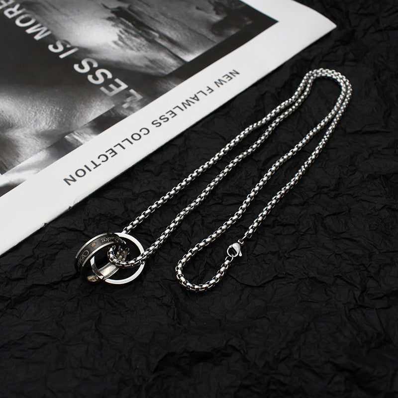 Necklace men's hip-hop titanium steel does not fade double-ring pendant high-quality versatile sweatshirt sweater chain sweater chain accessories women