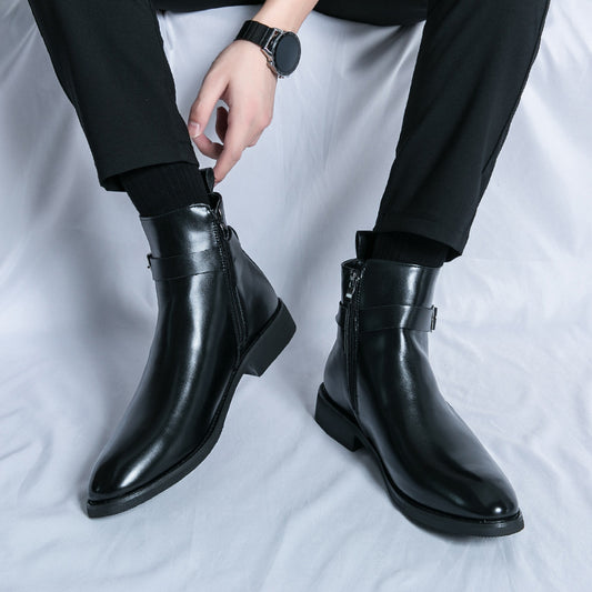 Cross-border exclusive for plus size Chelsea boots men's British style fashion high-top leather shoes side zipper mid-top Martin boots gentleman