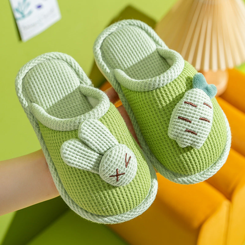 Children's linen slippers home parent-child slippers cute cotton and linen household floor slippers anti-slip sweat resistant cotton slippers