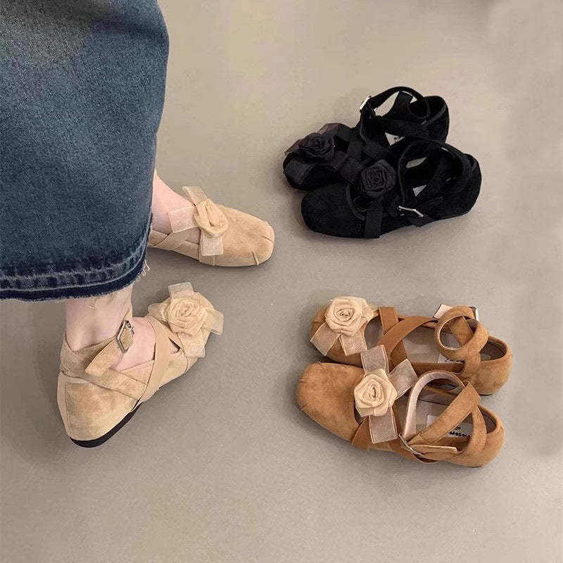 Mary Jane Single Shoes Women's Spring 2025 Ankle Strap Ballet Shoes French Pumps Vintage Flat Shoes
