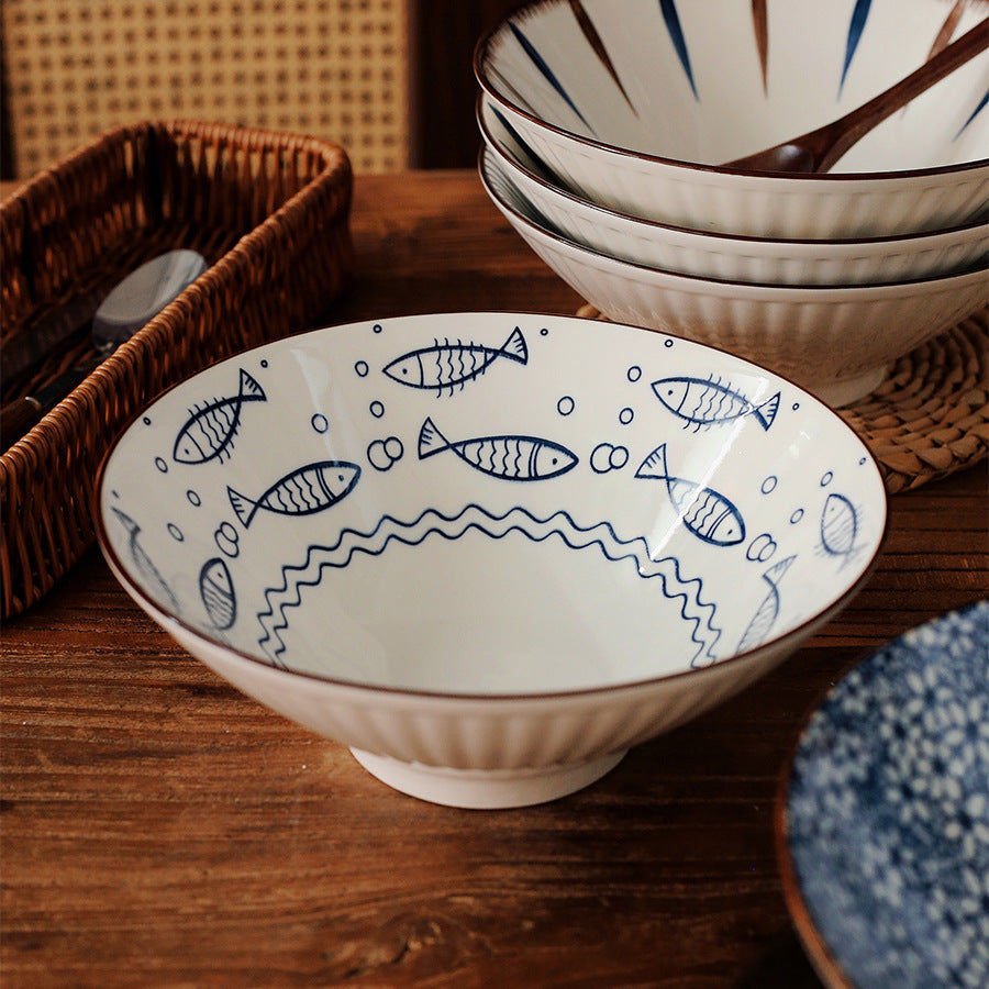 Japanese Style Ceramic Ramen Bowl Home 8 Inch Large Bowl Bell Bowl Fruit Bucket Bowl Ramen Bowl Instant Noodle Bowl Shop