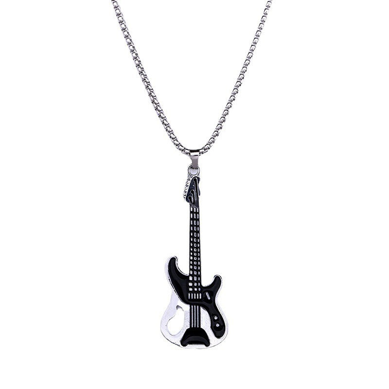 Spot cross-border music guitar necklace men's personality jewelry men's trendy sweater chain pendant rock kids necklace accessories