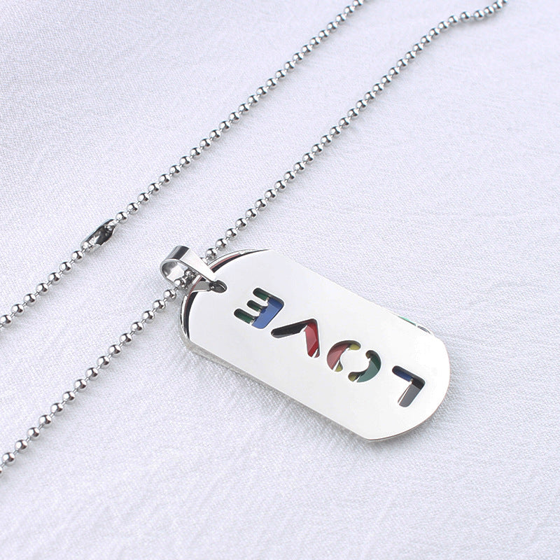 Men's Necklace European and American Fashion Color Military Brand Stainless Steel Pendant Letter Double Brand Sweater Chain Women's Jewelry Wholesale