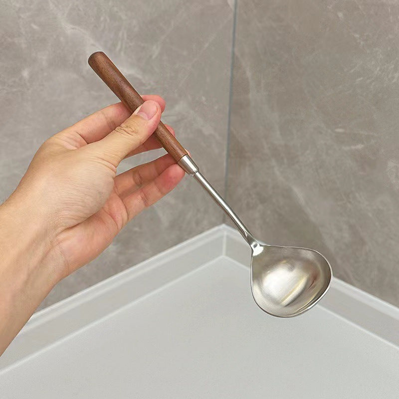 Imitation walnut handle round spoon, high-value household stainless steel small round spoon, dinner spoon, large soup spoon, Western dessert spoon