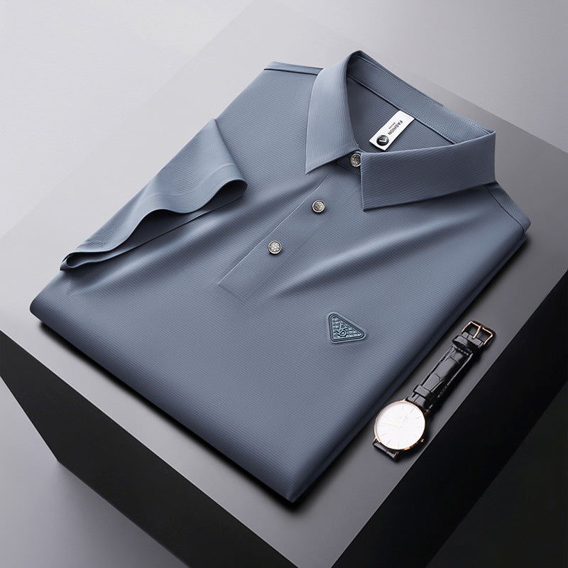 Seamless short sleeve polo shirt men's high-end men's professional casual fashion men's t-shirt trendy light luxury black top
