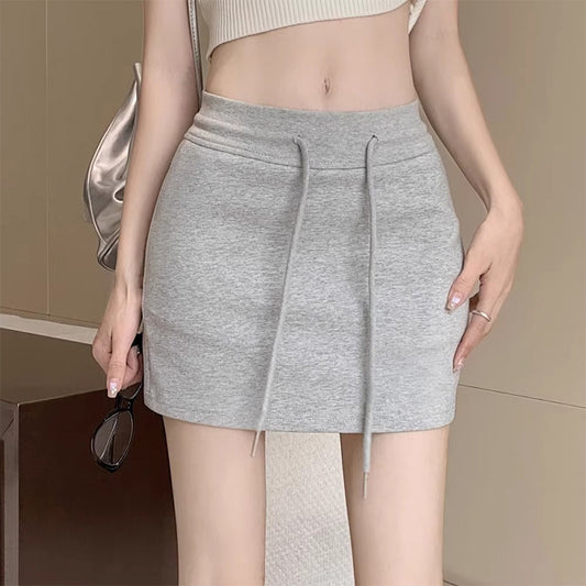 Gray sports skirt anti-walking women's summer new high-waisted hip skirt small man a-line culottes guard skirt