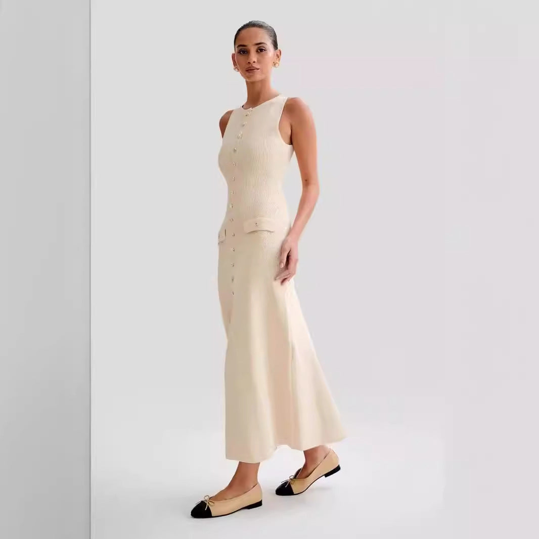 2024 summer new European and American style temperament sleeveless round neck slim knit dress