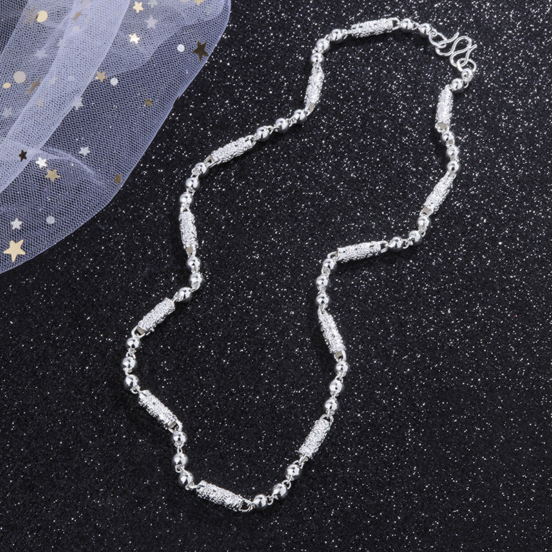 High quality electroplating S925 silver trend men's beads simple jewelry high-end snake bone chain light luxury jewelry necklace