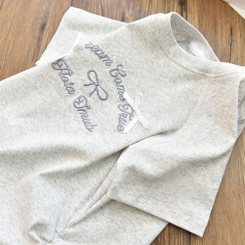 Girls short sleeve cotton t-shirt summer 2025 new children's bow letter medium and big children's fashion top