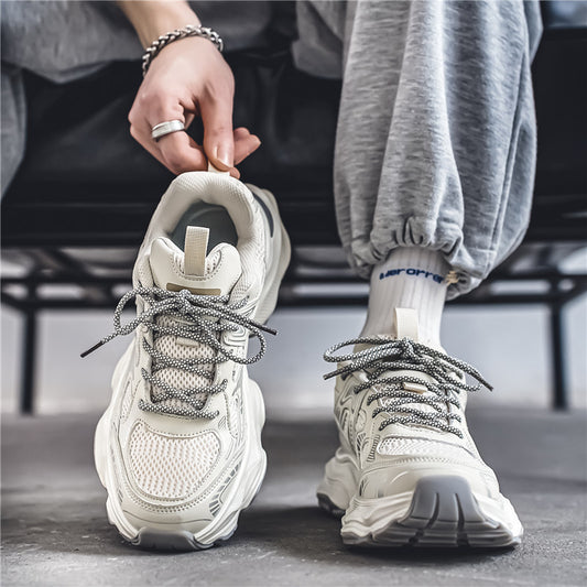 Hong Kong style dad shoes men's autumn fashion brand sense youth mesh casual versatile thick-soled height-increasing sneakers