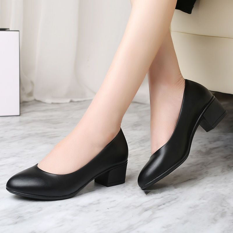 Comfortable professional shoes, work shoes, formal wear, etiquette, interview shoes, women's small leather shoes, single shoes, heel black shoes, spring and autumn