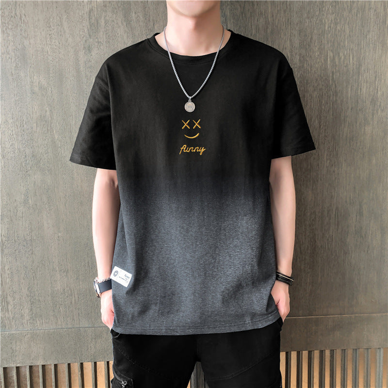 Short sleeve t-shirt men's summer fashion brand gradient smiley face summer half-sleeved versatile shirt men's thin summer dress
