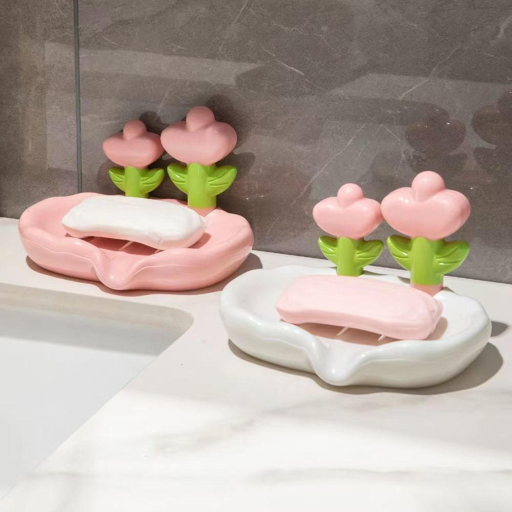[Free shipping] flowers, light luxury, Internet celebrity soap boxes, plastic drainable washbasins, high-grade shelves, soap boxes
