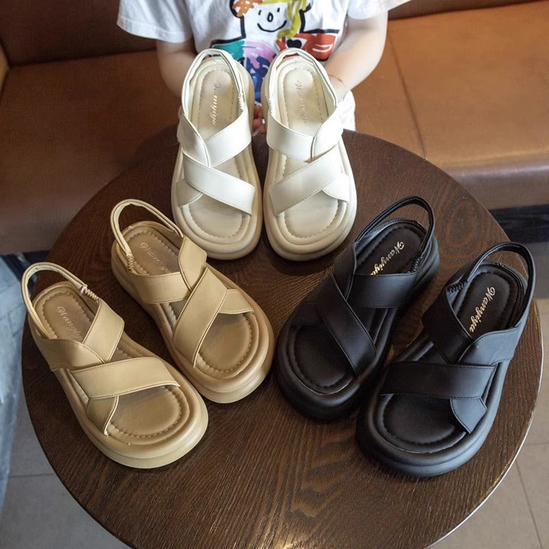 [Leather] roman sandals women's summer 2025 new thick-soled non-slip soft-soled-like maternity beach shoes