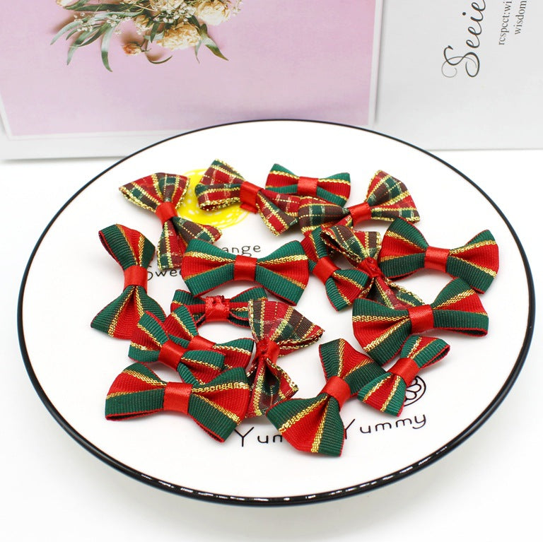 Cross border bow decoration Christmas bow crafts mini bow red and green ribbon bow diy
