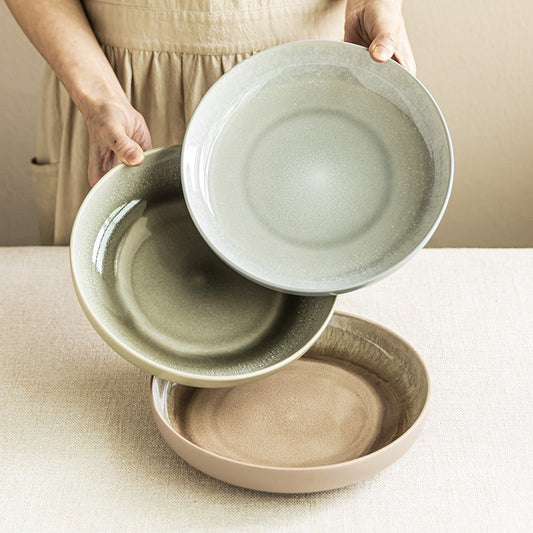 kiln shallow bowl japanese ceramic large bowl minimalist style tableware wholesale bowl household bowl round bowl large dish plate salad bowl