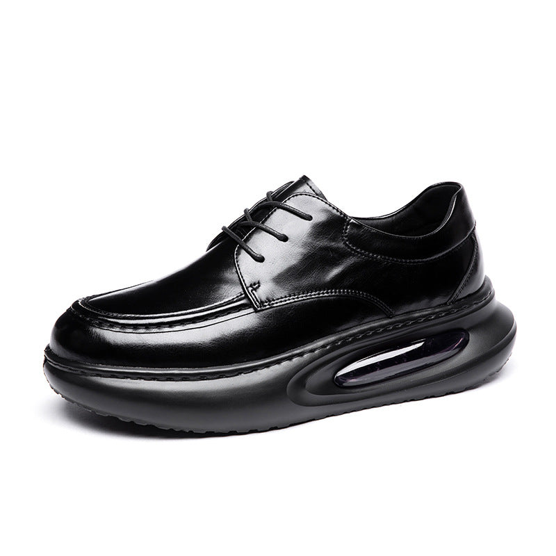 2025 Spring New Air Cushion Men's Shoes Genuine Leather Business Casual Leather Shoes Men's British Platform Sole Breathable Heightened Single Shoes