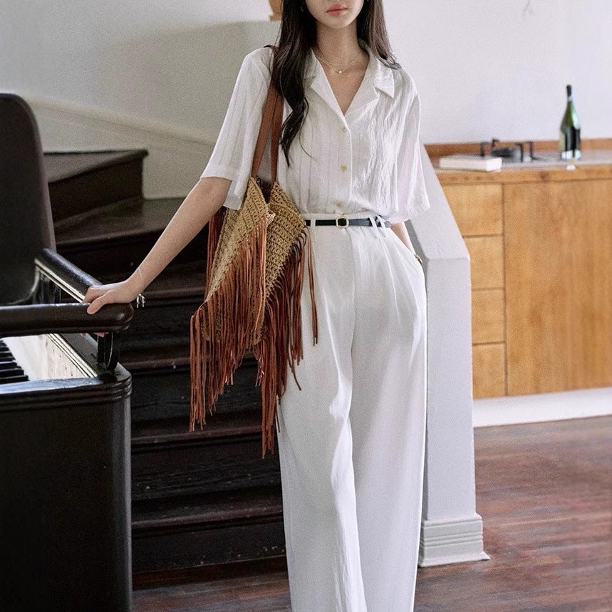 Jicouture "Nanyang Holiday" loose short sleeve Cuban collar shirt women's summer French vintage casual top