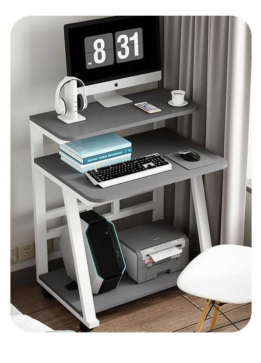 TRQ Mini Computer Desk Small Home Desktop Desk Movable Computer Desk Double Decker Desk Modern and Minimalist