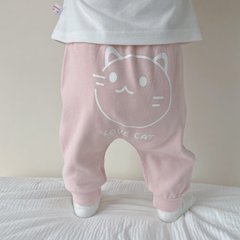 Baby big pp pants spring and autumn leggings male and female baby big ass pants cotton loose outer wear harem pants 1 year old