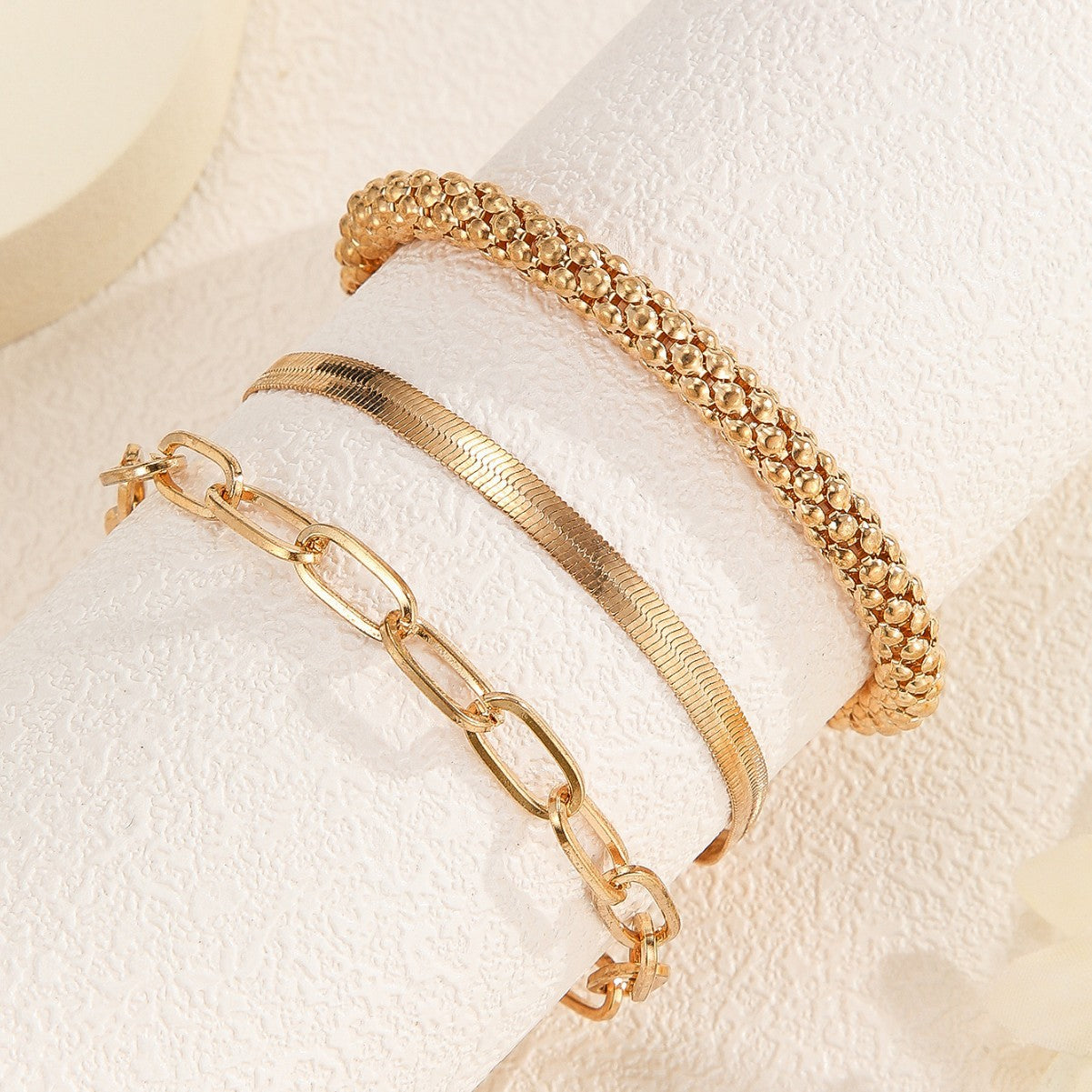 wish new anklet fashion personality fashion cuban chain snake chain popcorn chain 3 piece bracelet set