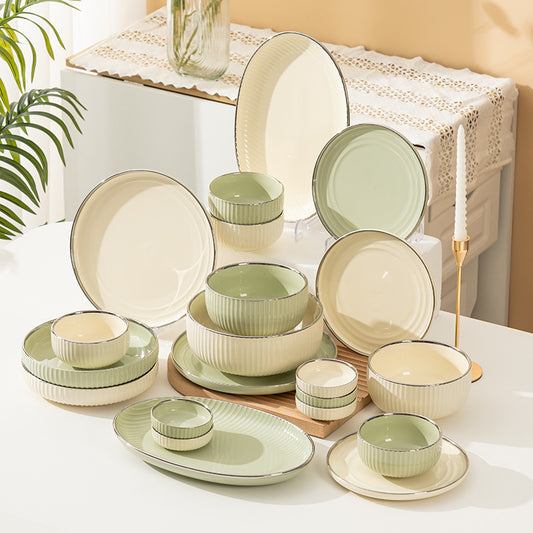 Creamy style ceramic crockery set bowl household 2023 new luxury tableware high-value bowls, chopsticks, plates, bowls and plates