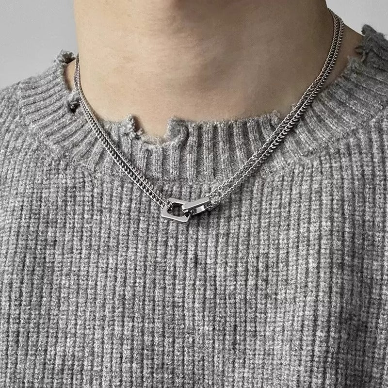 Titanium steel necklace boys do not fade, new high-end accessories, ruffian handsome men, decoration rings, interlocking light luxury collarbone chains