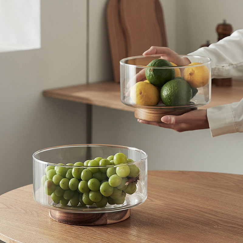 Japanese style simple glass fruit plate living room candy pot wooden storage box tall dried fruit dessert plate snack snack bowl