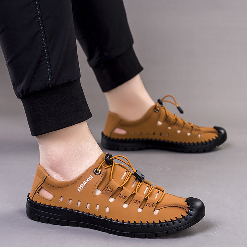 Foreign trade cross-border 2025 summer new men's sandals, hole shoes, beach outdoor leather shoes, men's soft-soled breathable casual shoes